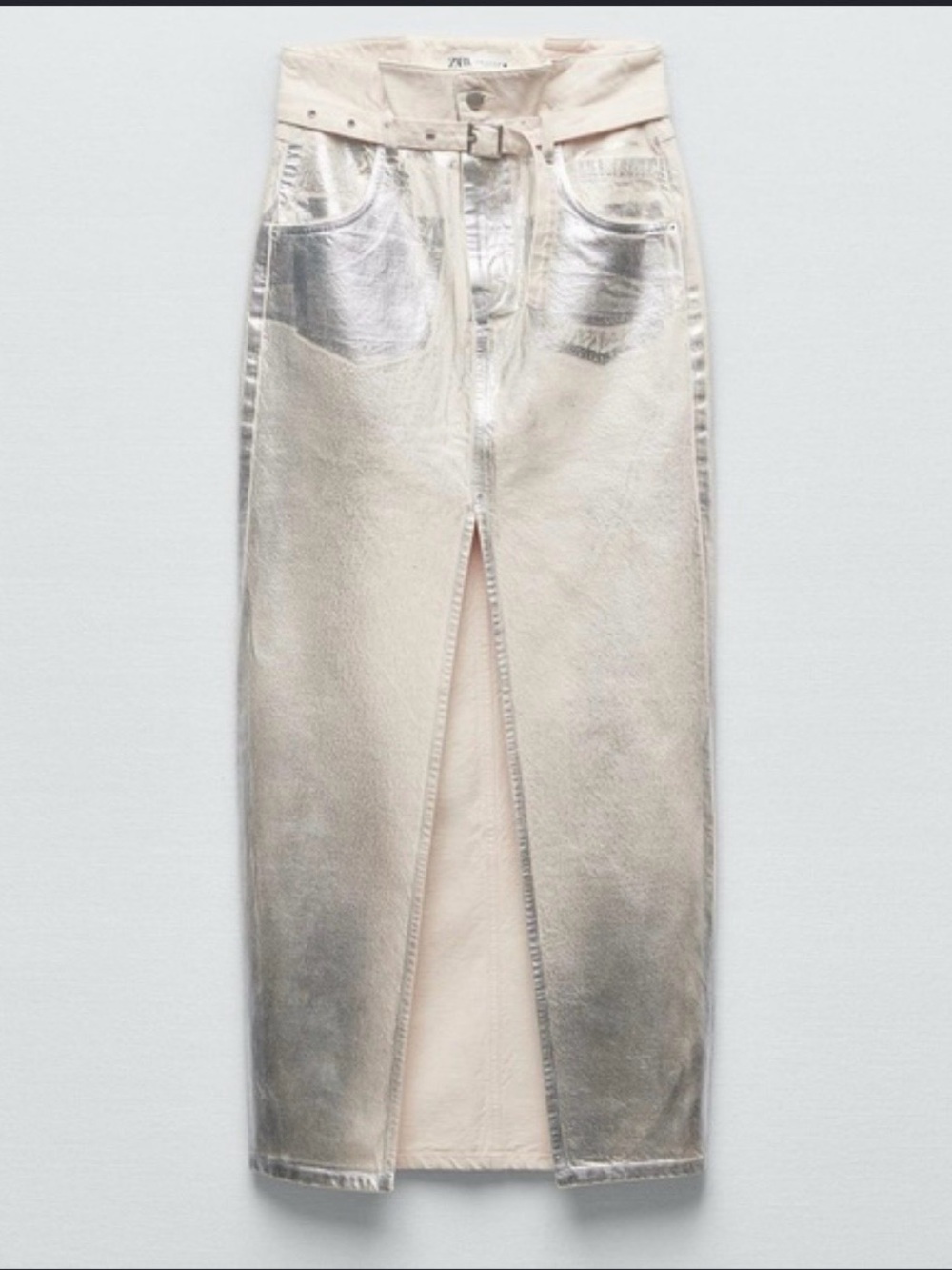 Zara Metallic Silver Straight-Leg Jeans
